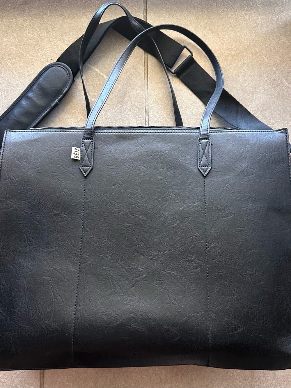 BEIS Black Faux Leather Tote with Removable Shoulder Strap